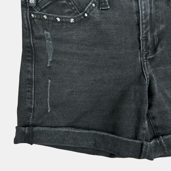 Rock & Republic Black Studded Cuffed Jean Shorts Sz 6 Distressed Festival Goth - Picture 5 of 15